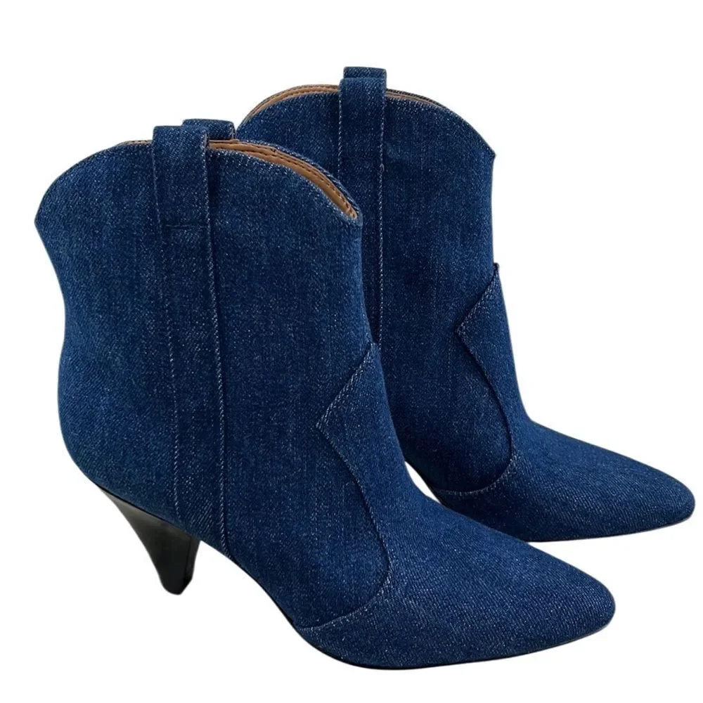 Marc Fisher Carissa Denim Western Bootie Boots Shoes Size 7.5